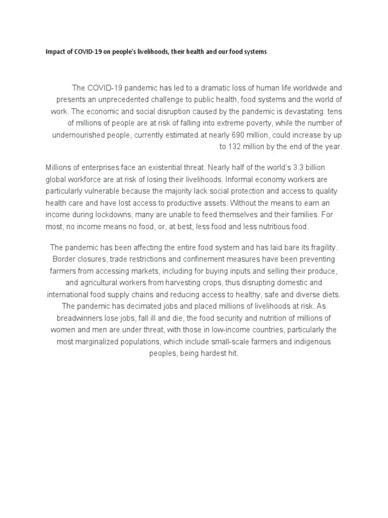 COVID-19's Impact on Livelihoods and Food Security | PDF | Technology ...