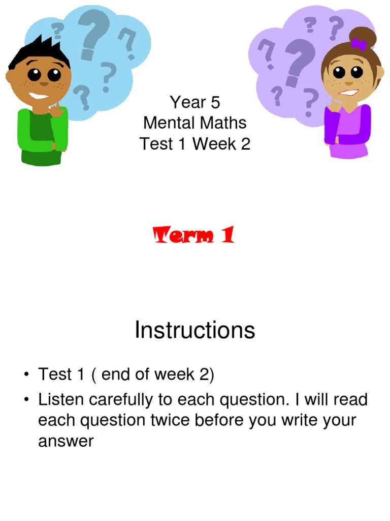 Year 5 Mental Maths Test 1 | PDF | Celsius | Temperature