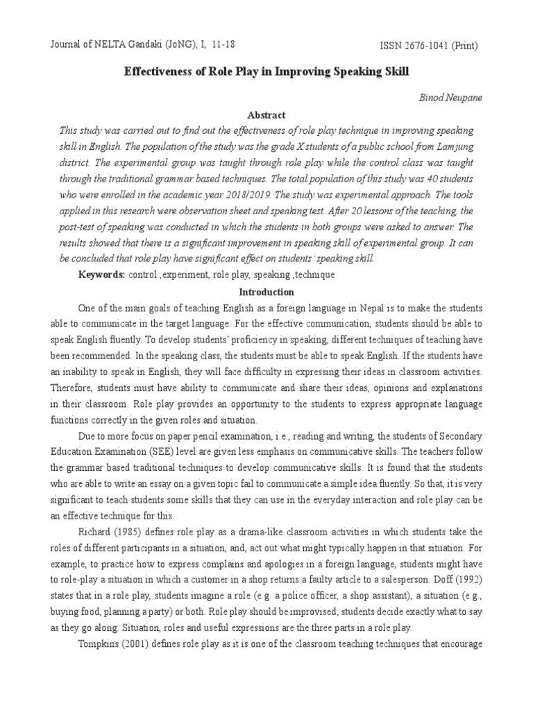 Role Play's Impact on English Speaking Skills | PDF | English As A ...