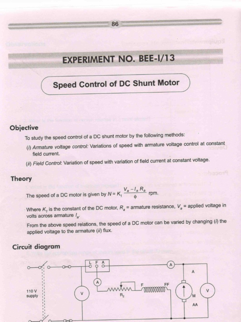 Speed Control Methods for DC Shunt Motor | PDF | Electric Motor ...
