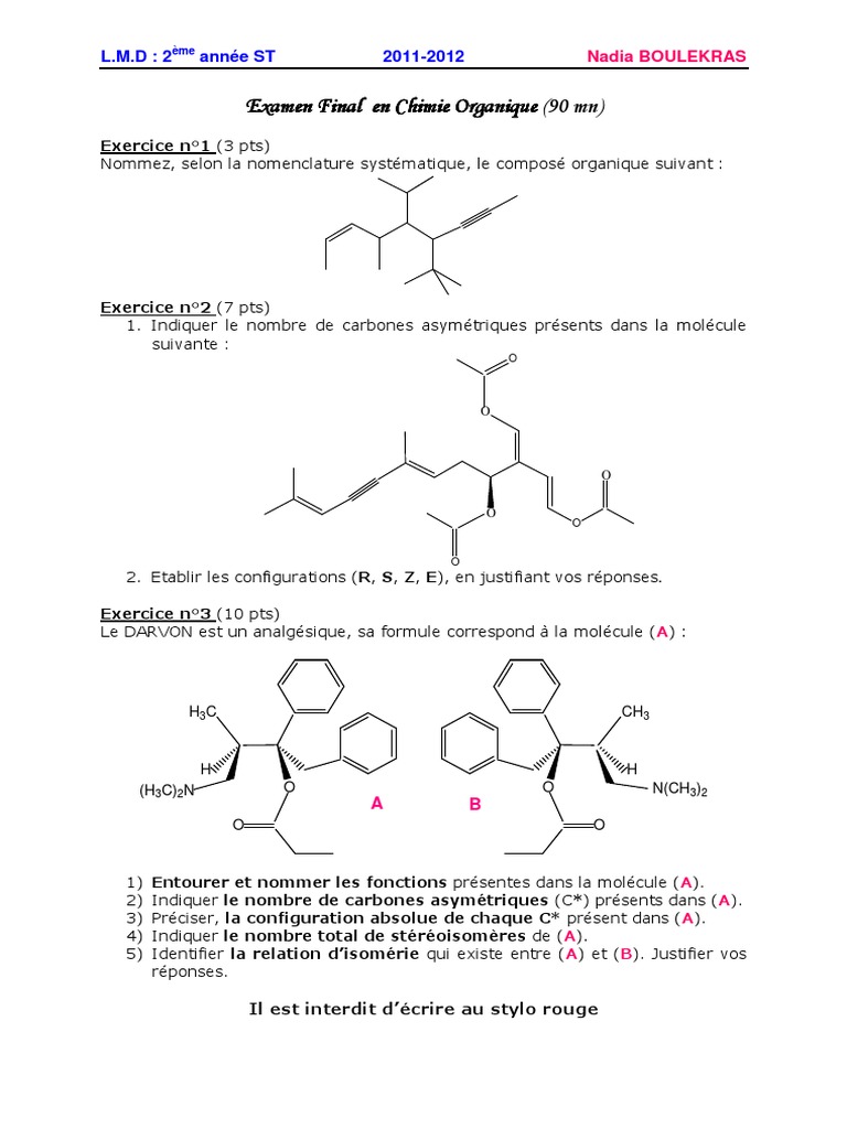 Examen de Chimie Organique S2 | PDF