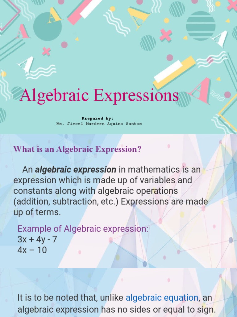 Types and Examples of Algebraic Expressions | PDF | Variable ...