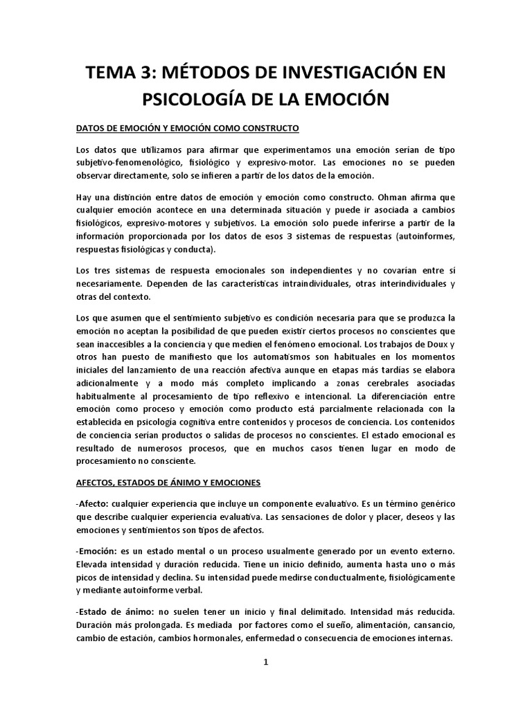 Métodos en Psicología de la Emoción | PDF | Las emociones | Amígdala