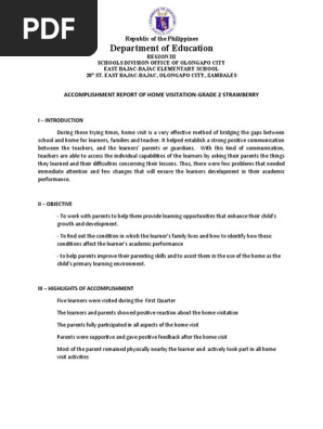 Accomplishment Report of Home Visitation