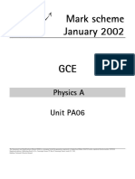Mark Scheme January 2002 GCE: Physics A Unit PA06