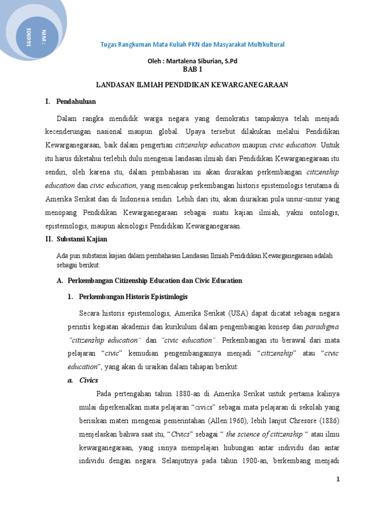 Bab I Landasan Ilmiah Pendidikan Kewarganegaraan