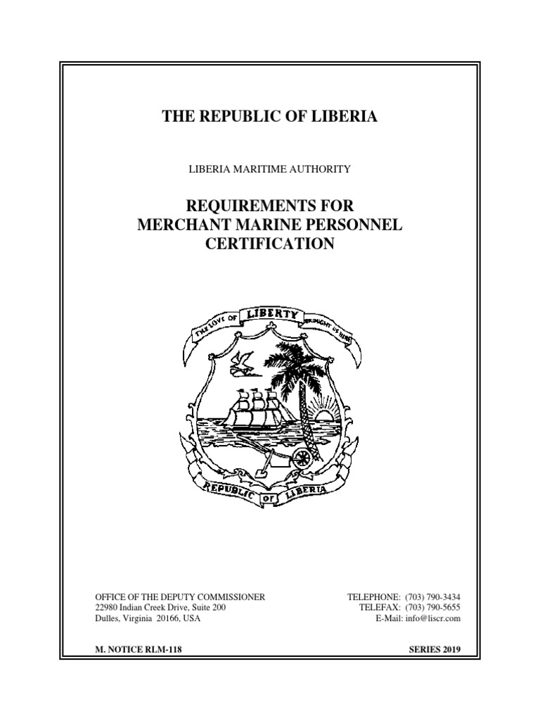 Liberian Flag State Requirements For Merchant Marine Personnel Certification PDF Sea