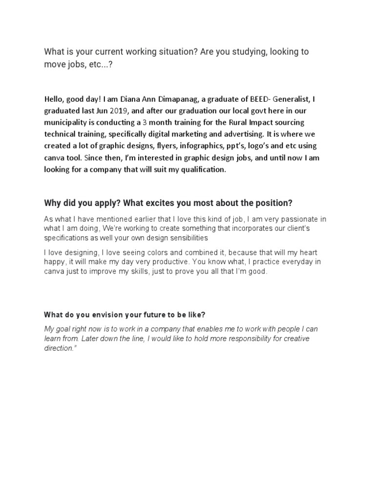 What Is Your Current Working Situation? Are You Studying, Looking To ...