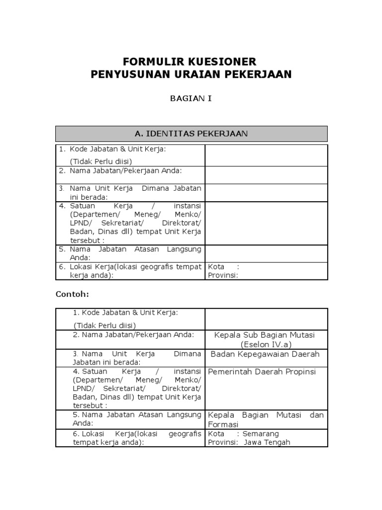 Formulir Kuesioner & Contoh Pengisian