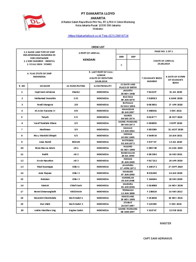 Crew List Arrival-1 | PDF