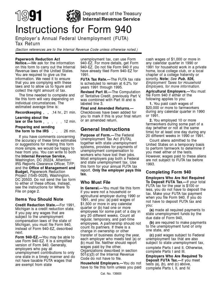 Form 940 Instructions for Employers | PDF | Unemployment Benefits | Taxes