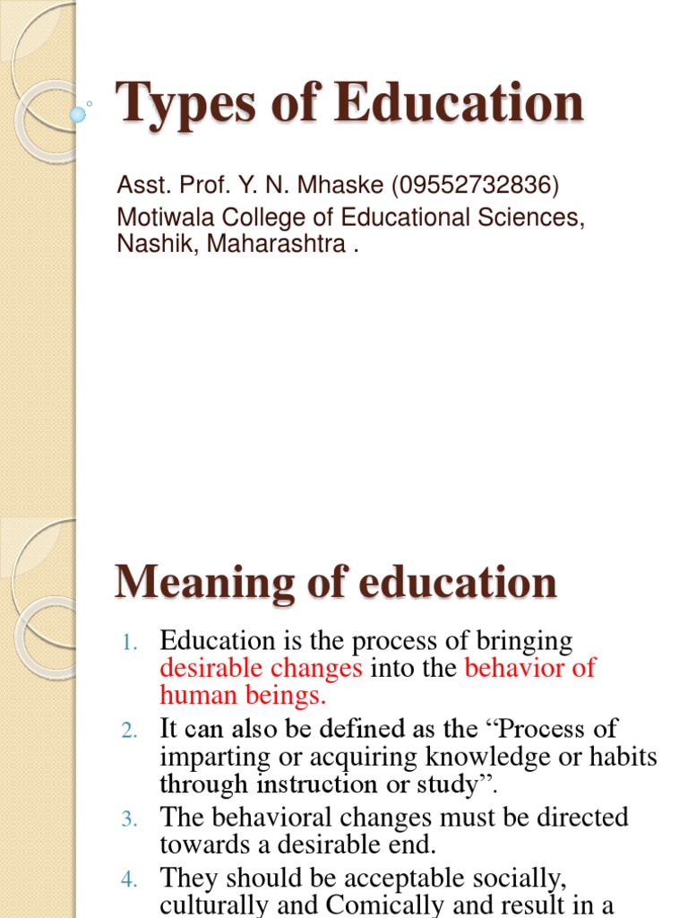 Types of Education Explained | PDF | Learning | Curriculum