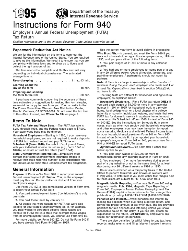 Form 940 Instructions for Employers | PDF | Unemployment Benefits | Taxes