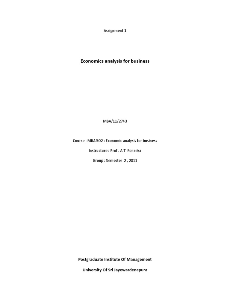 Economics Analysis For Business: Assignment 1 | PDF | Career & Growth ...