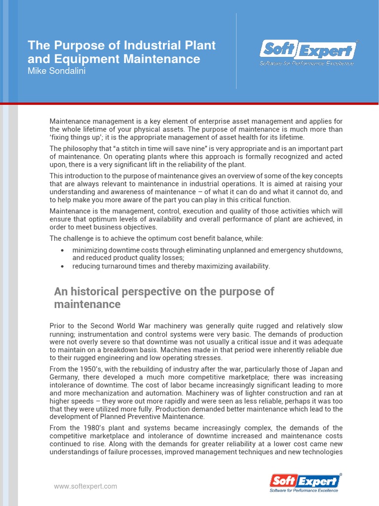 Industrial Maintenance Management Overview | PDF | Reliability ...