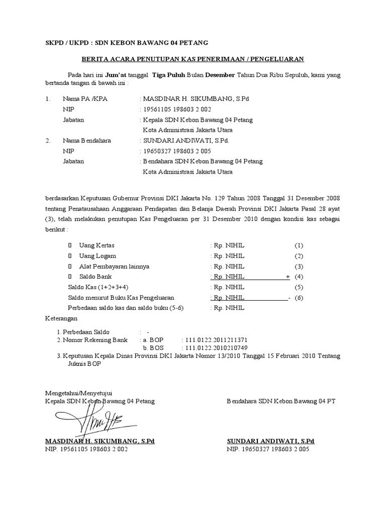 Contoh Berita Acara Pemeriksaan Laporan Keuangan Seputar Laporan