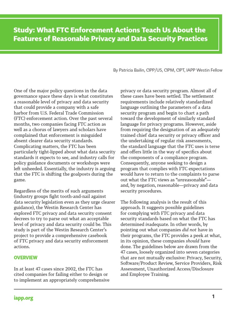 IAPP Bailin FTC Enforcement Actions 2014 PDF Password Computer