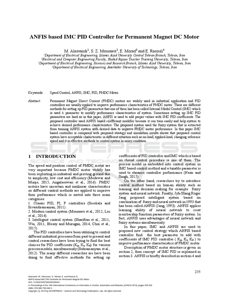 ANFIS Based IMC PID Controller For Permanent Magnet DC Motor | PDF ...