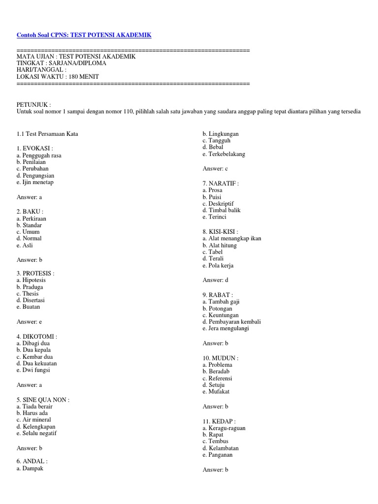 Contoh Soal Cpns Test Potensi Akademik PDF