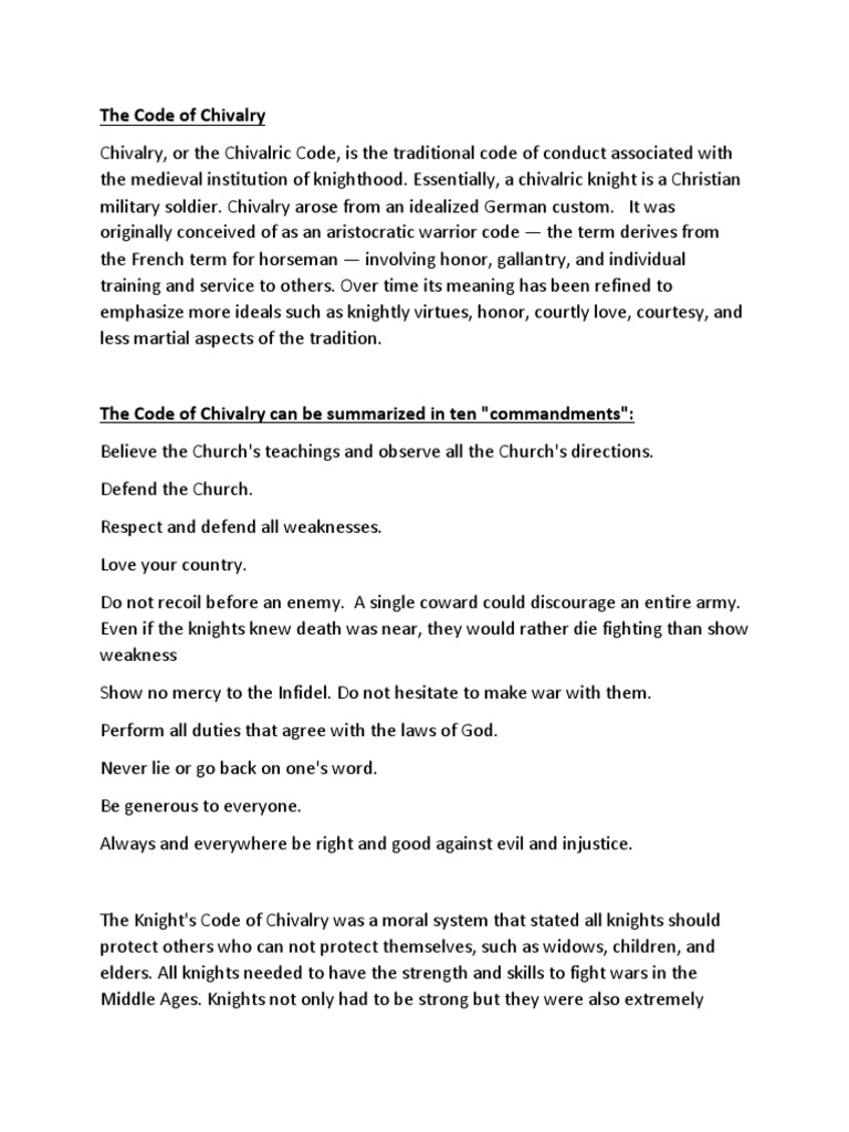 The Code of Chivalry | PDF | Chivalry | Virtue