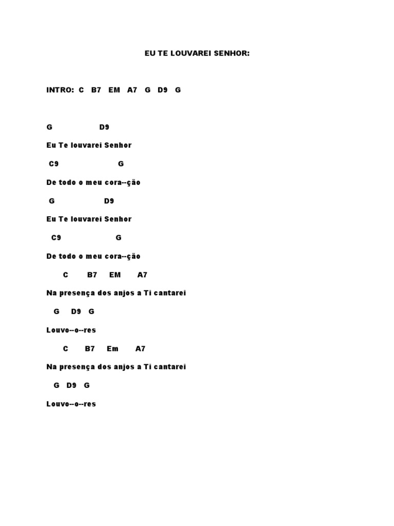 Cifra Eu Te Louvarei Senhor PDF