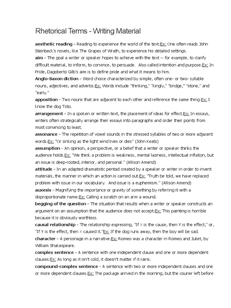 Rhetorical Terms Writing Material PDF Rhetoric Narration