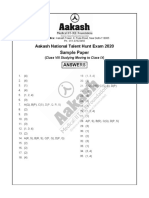 Sample Paper Answers: Aakash National Talent Hunt Exam 2020