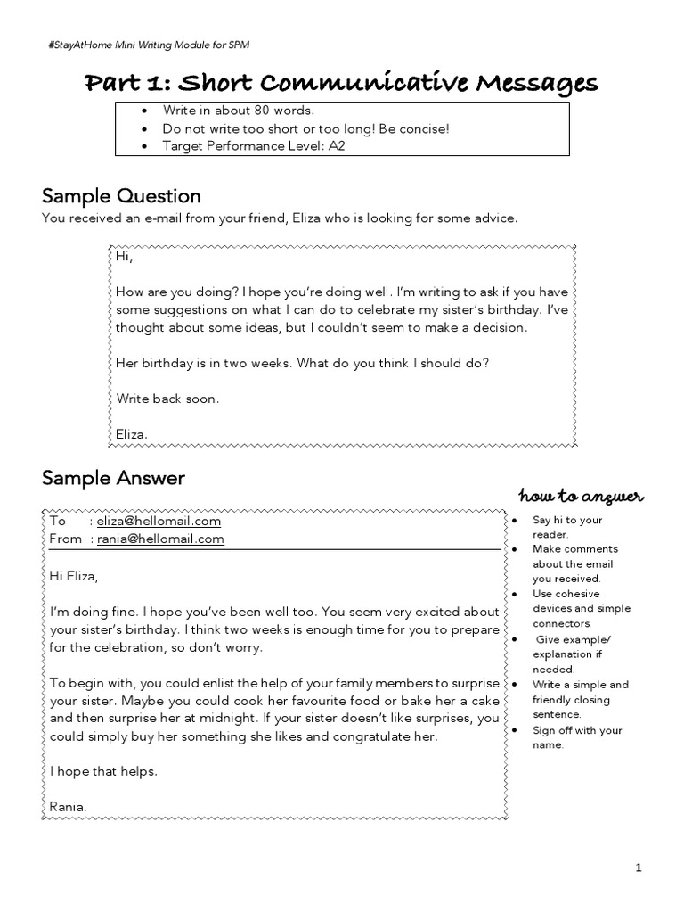 Part 1: Short Communicative Messages: Sample Question | PDF ...