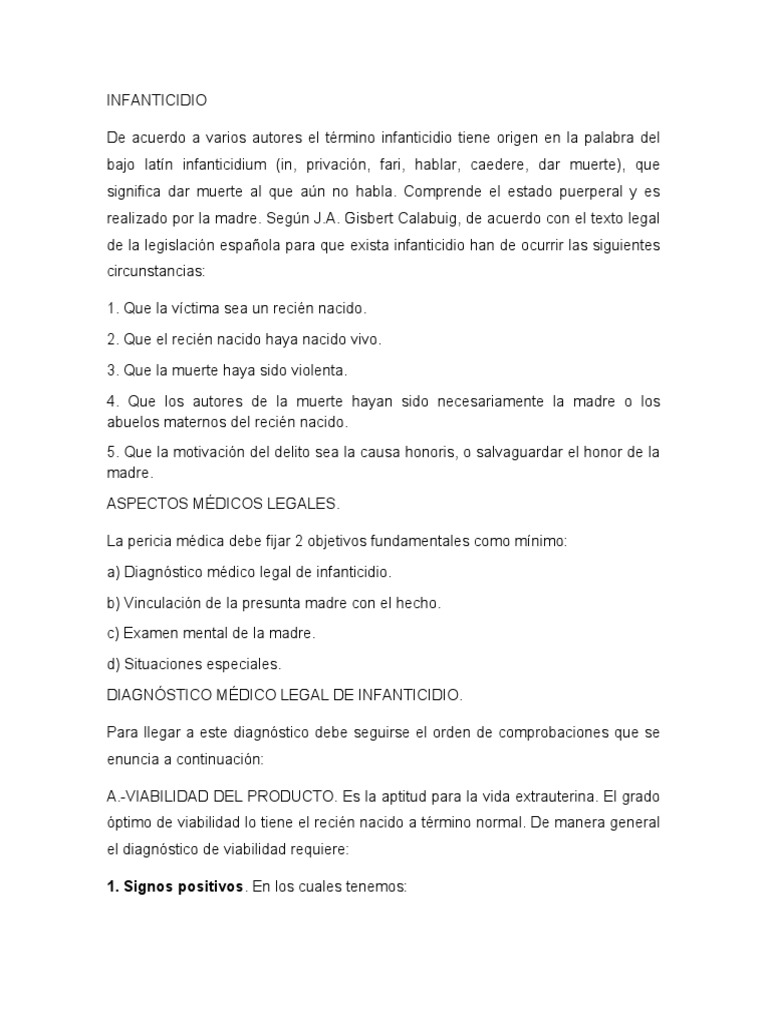 Infanticidio: Aspectos Legales y Médicos | PDF | Parto | Asesinato