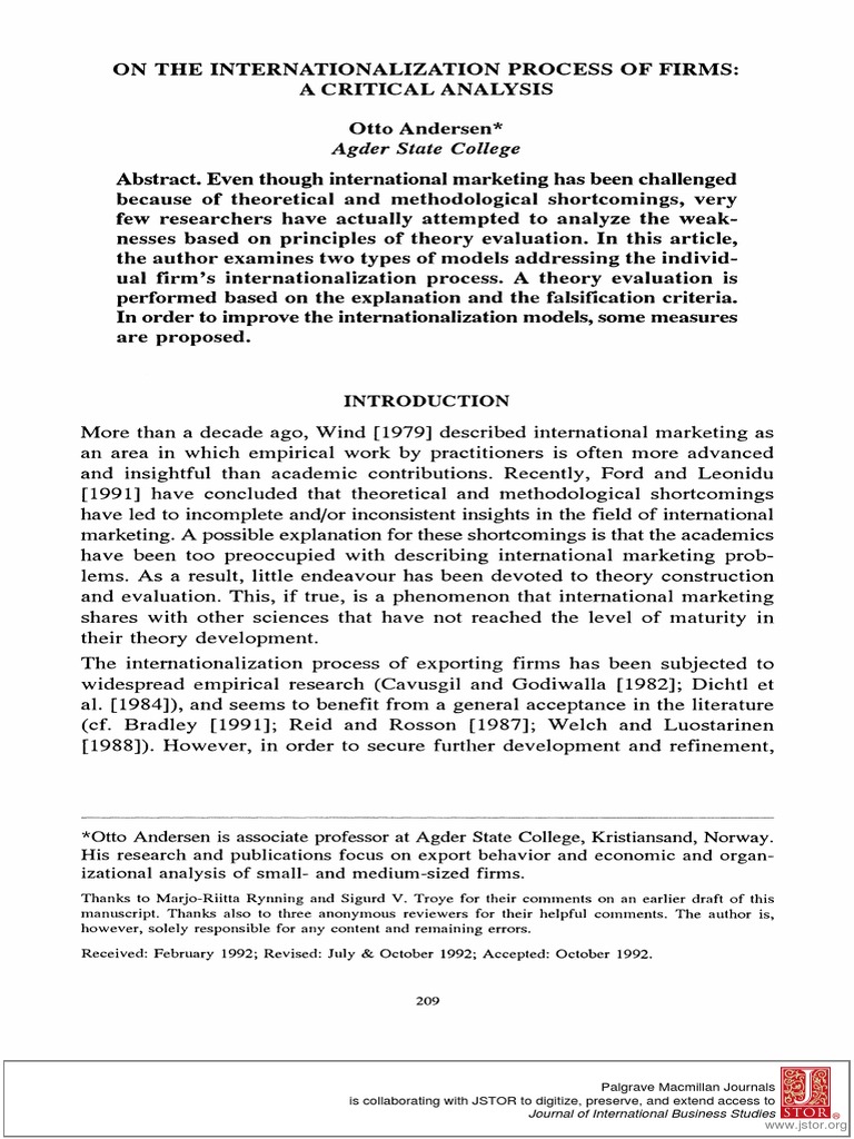 On The Internationalization Process of Firms A Critical Analysis | PDF ...