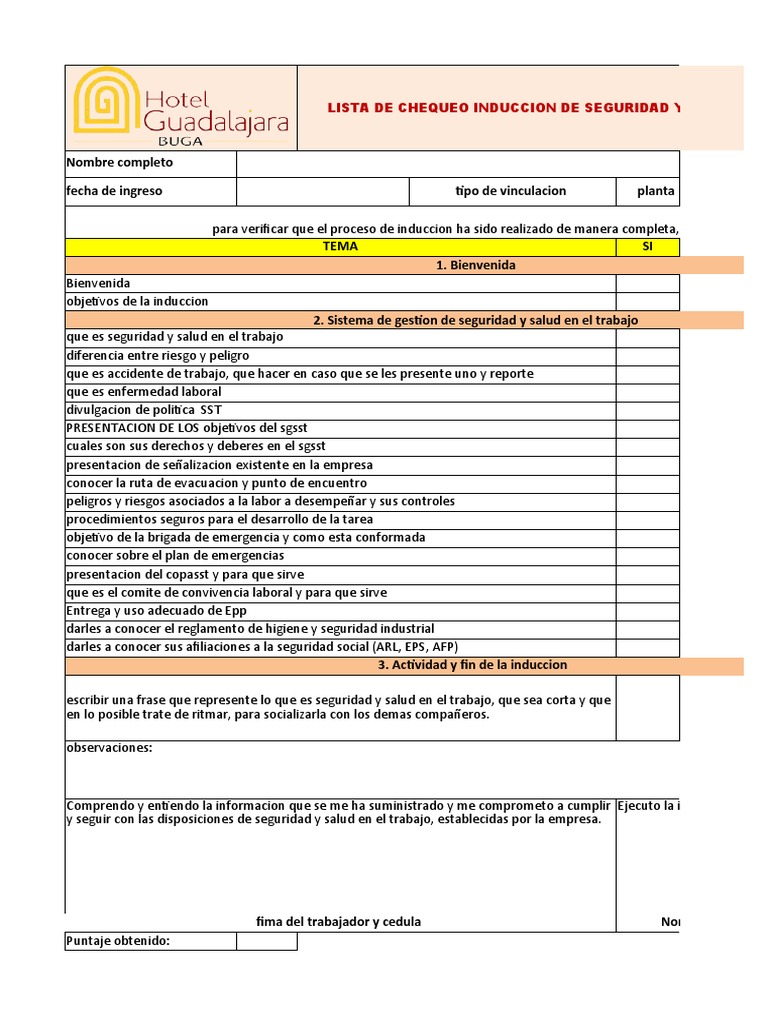 Lista de Chequeo de Induccion | PDF