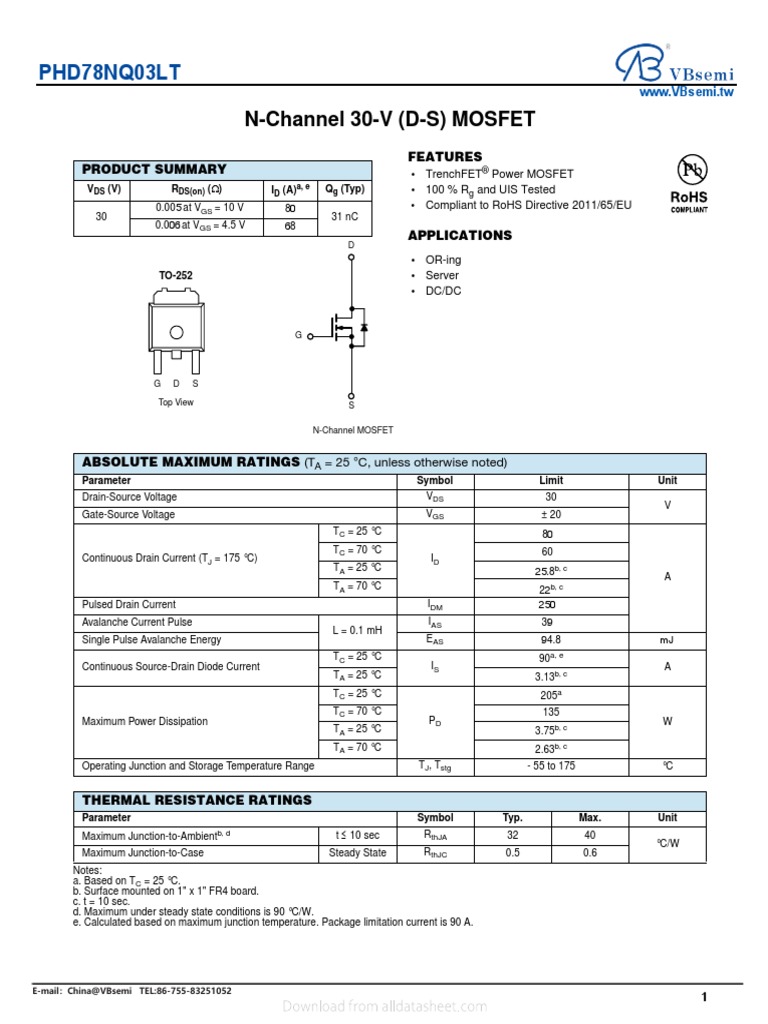 PHD78NQ03LT: N-Channel 30-V (D-S) MOSFET | PDF | Field Effect ...