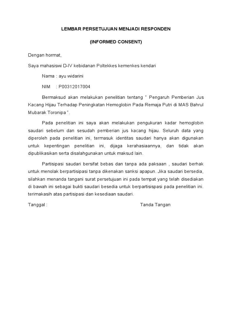 Persetujuan Partisipasi Penelitian Ayu | PDF | Pengembangan Diri ...