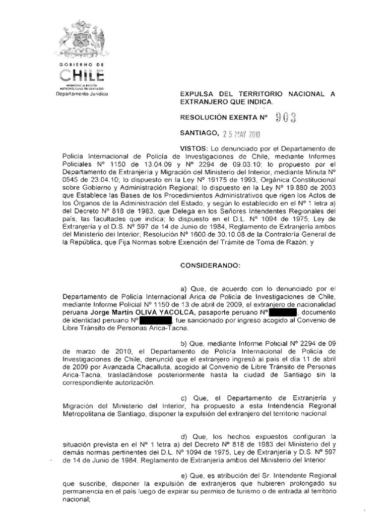 Expulsion Extranjero PDF Perú Gobierno