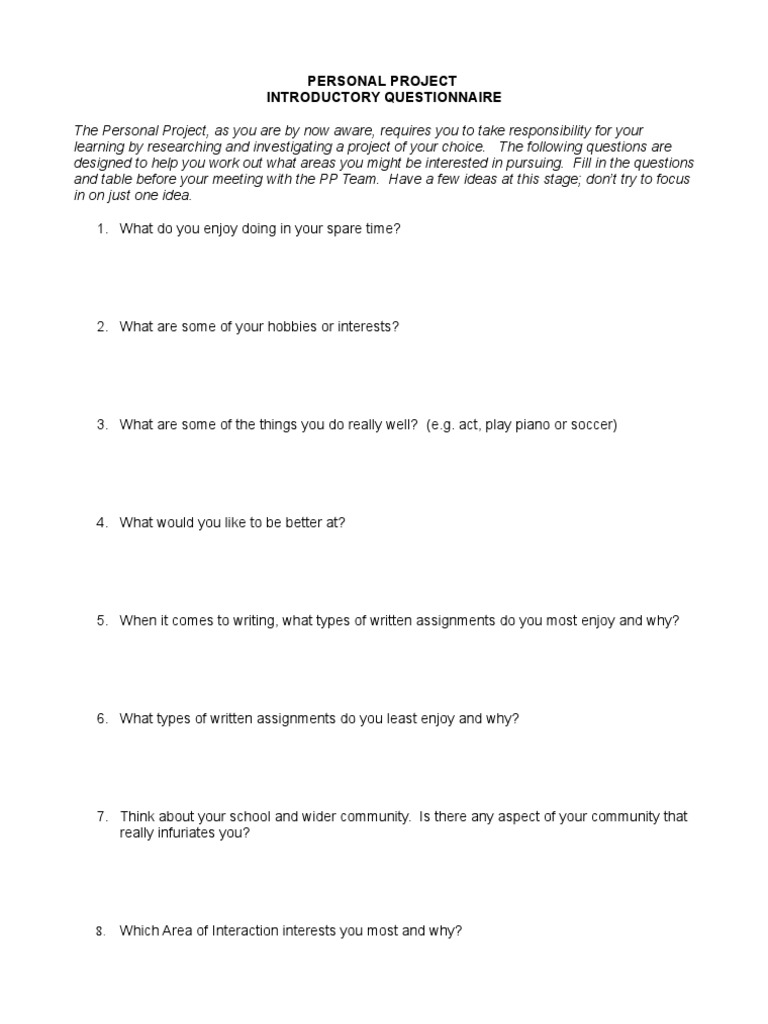 Y10 Introductory Questionnaire | PDF | Behavioural Sciences | Learning