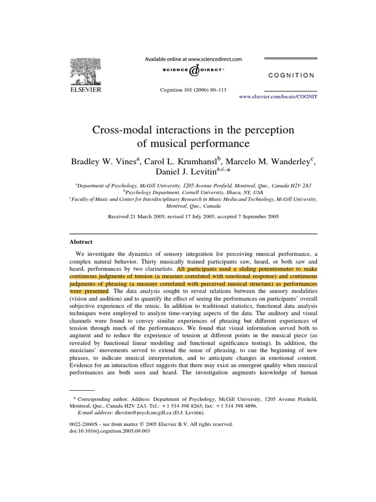 Cross-Modal Interactions in The Perception of Musical Performance | PDF ...