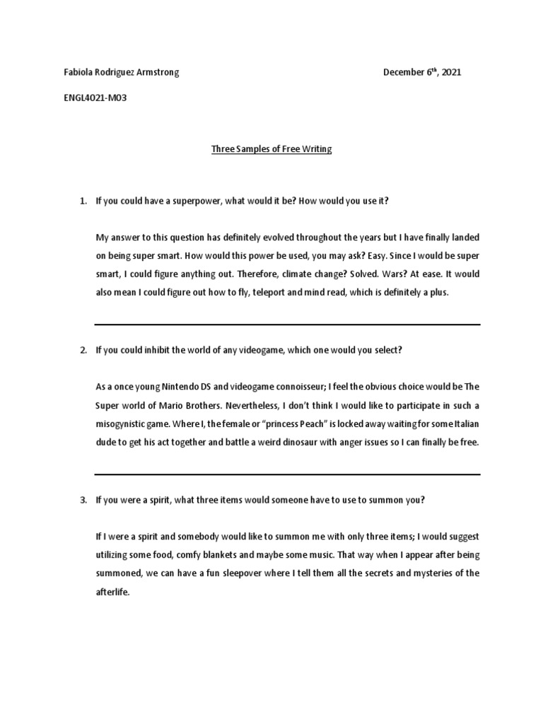 Engl4021 - Free Writing | PDF