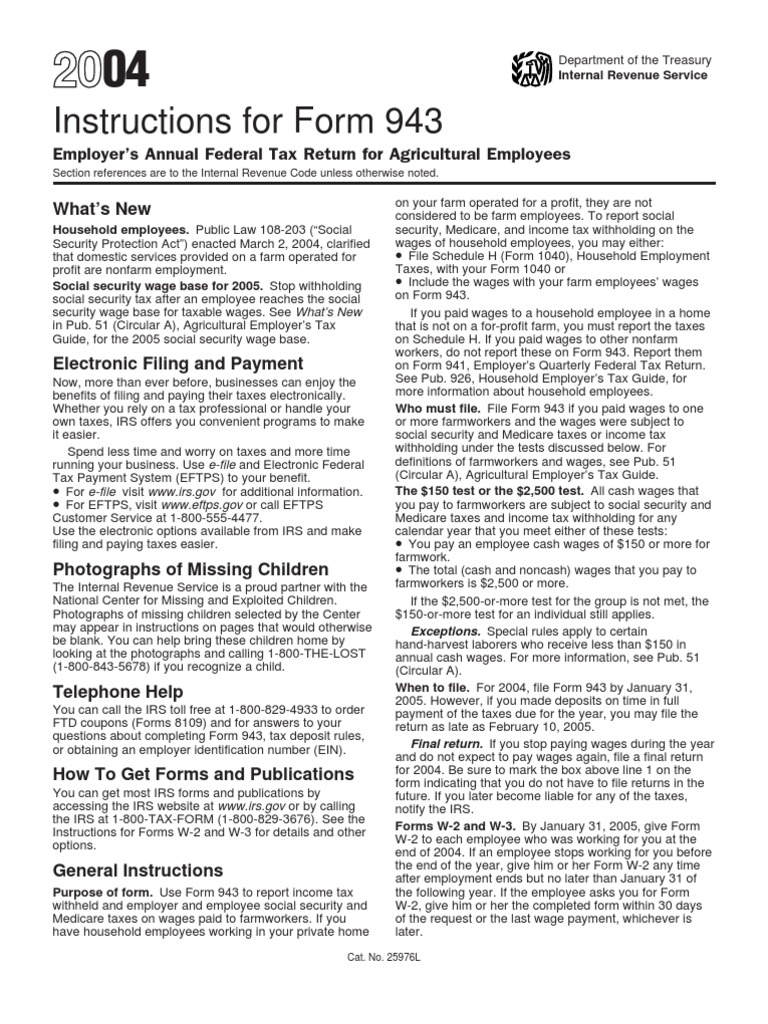 2004 IRS Form 943 Instructions | PDF | Irs Tax Forms | Social Security ...