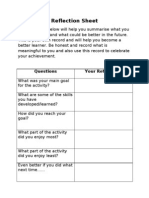 Reflection Sheet: Questions Your Reflections