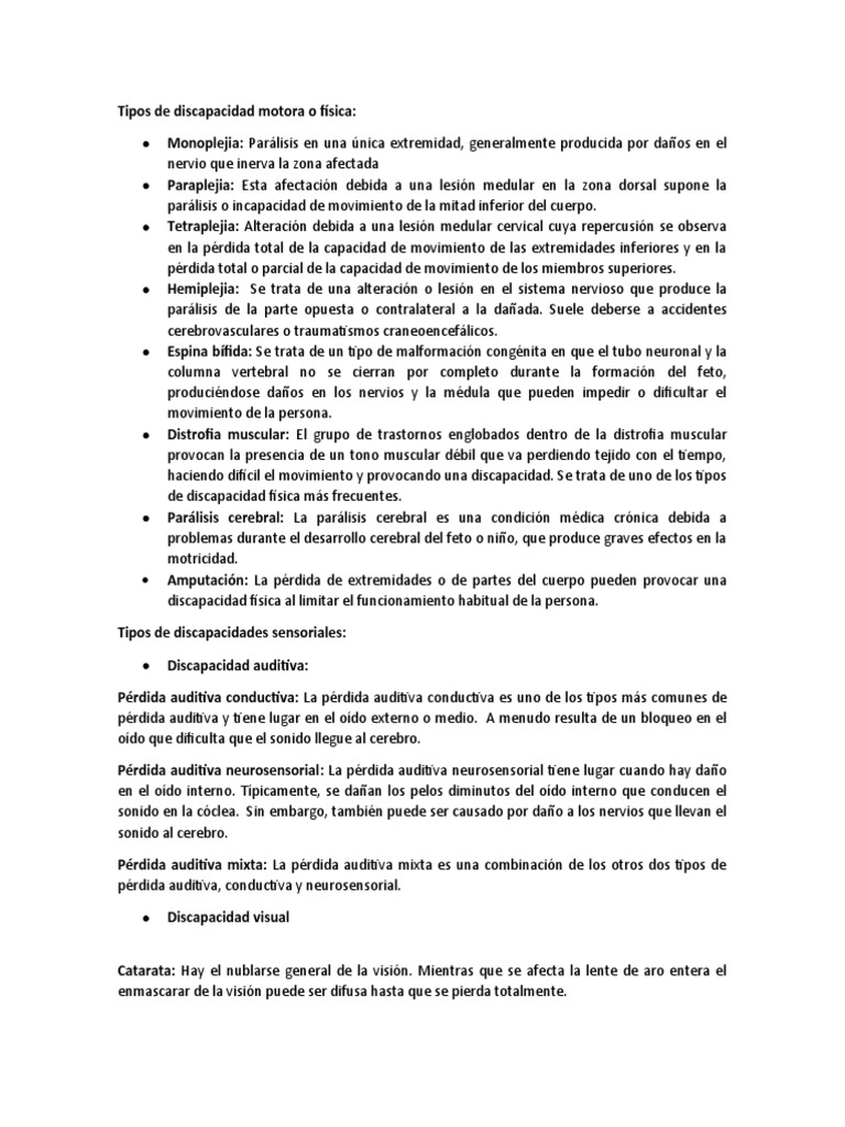 Tipos de Discapacidad Motora o Física | PDF | Discapacidad intelectual ...