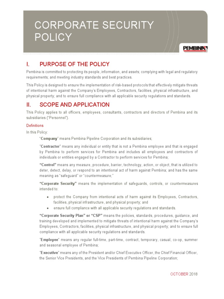 Corporate Security Policy Template | Download Free PDF | Regulatory ...