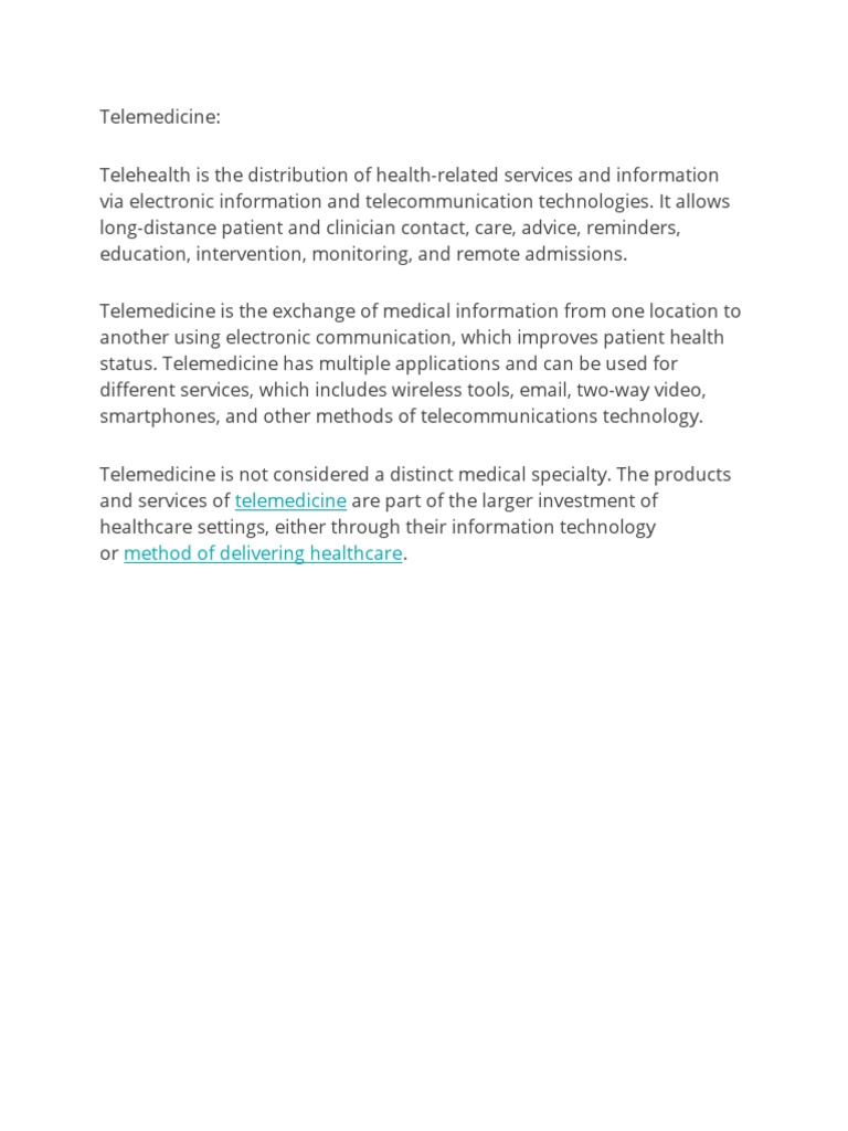 Telemedicine Benefits and Applications | PDF | Computer Network ...