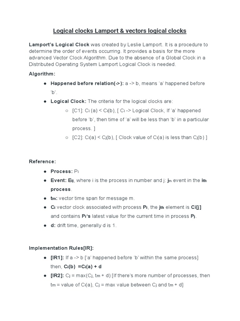 Logical Clocks Lamport Vectors Logical Clocks PDF Array Data Structure Algorithms And Data