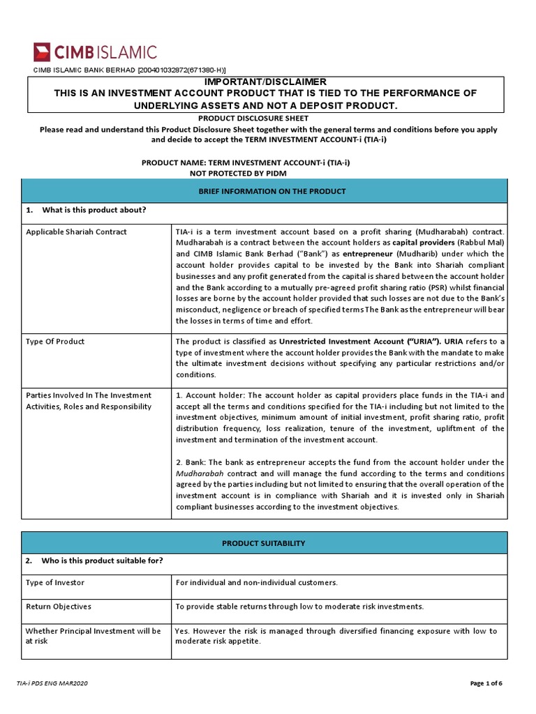 Term Investment Account I Pds en Mar2020 | PDF | Investing | Banks