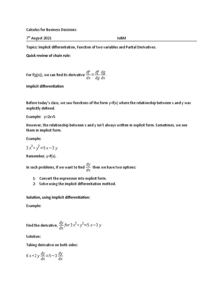 DF DX DF DG DG DX .: Quick Review of Chain Rule | PDF | Derivative ...