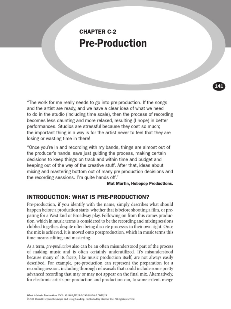 PreProduction Chapter C2 PDF Sound Recording And Reproduction