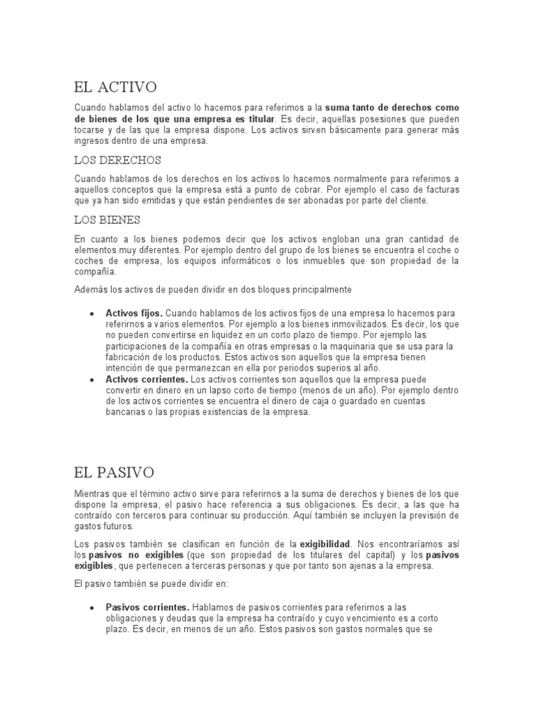 Activo, Pasivo y Patrimonio Explicados | PDF | Hoja de balance | Bienes ...
