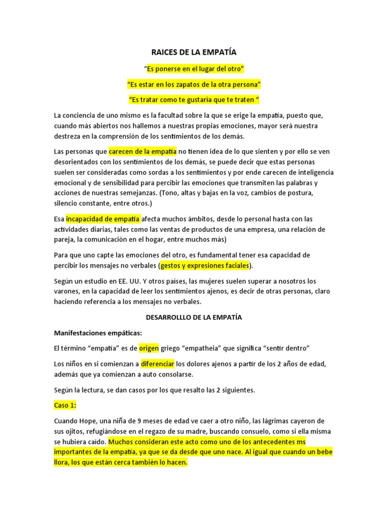 Empatía en Niños: Raíces y Desarrollo | PDF | Empatía | Las emociones