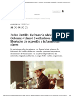 Pedro Castillo: Defensoría Advierte Que Gobierno Vulneró 8 Estándares Sobre Libertades de Expresión e Información - Claves