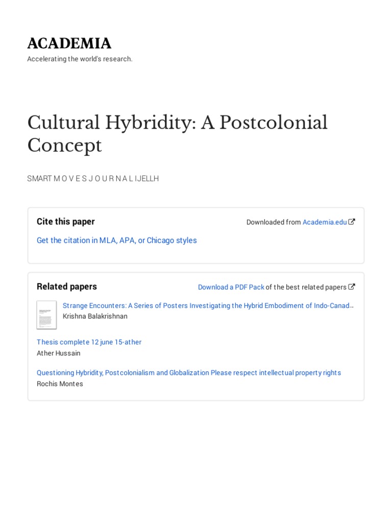 Understanding Cultural Hybridity | PDF | Postcolonialism | Space